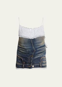 Patched Lace Denim Tank Top