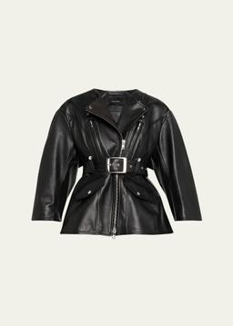 Sculpted Bow Back Belted Biker Jacket