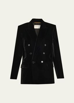 Velvet Double-Breasted Blazer
