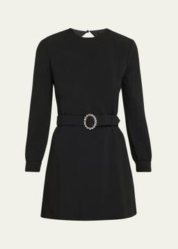 Wool-Cotton Belted A-Line Mini Dress