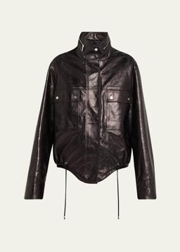 Washed Leather Bomber Jacket
