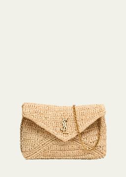 Envelope Flap YSL Pouch Bag in Raffia