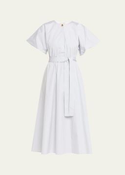 Paulina Short-Sleeve Striped Midi Dress