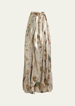 Patricia Equestrian-Print Lamé Maxi Skirt