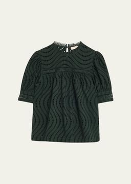 Virginia Lace Eyelet Short-Sleeve Blouse