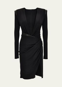 Ruched Deep V-Neck Mini Dress