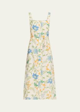 Paloma Bloom Button-Front Linen Dress