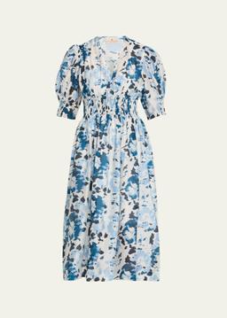 Sophia Puff-Sleeve Midi Dress