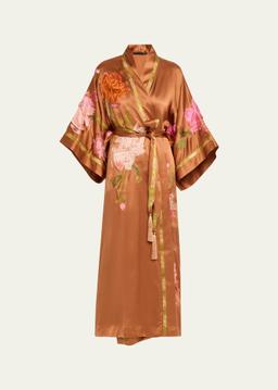 Couture Brushstroke Embroidered Silk Robe