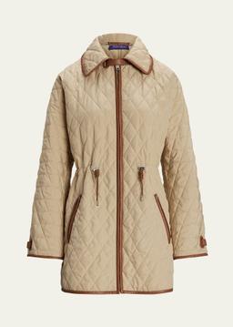 Saundra Quilted Leather-Trim Coat