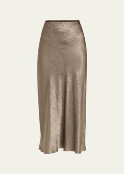 Wrinkle Satin Midi Skirt