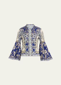 Willa Forevermore Fitted Bell-Sleeve Placket Top