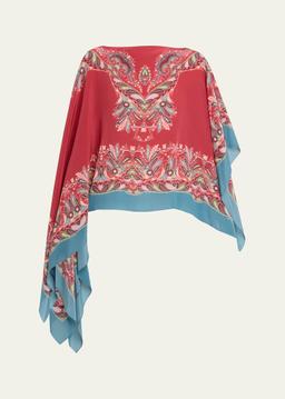 Asymmetric Paisley Silk Poncho