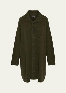 Wide High-Neck Button Cardigan (Long Plus Length)