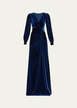 Pleated A-Line Velvet Gown