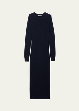 Cashmere Pointelle Knit Long-Sleeve Midi Sweater Dress