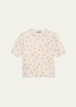 Floral-Print Short-Sleeve Sweater