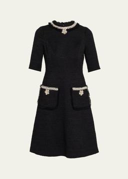 Bead & Crystal-Trim Boucle Dress