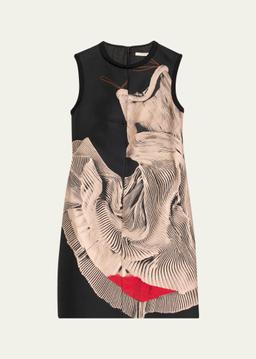 Dancing Pleat Jacquard Sleeveless Mini Dress