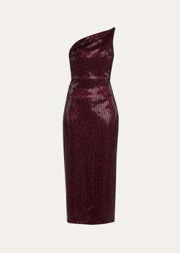 Diagonal Draped Diamante Midi Dress