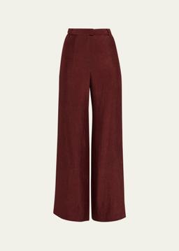 Crinkle Satin Wide-Leg Trousers
