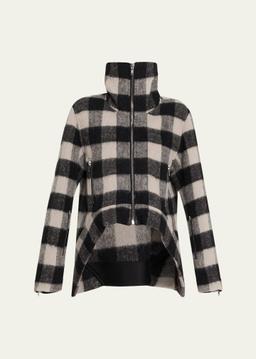 Plaid High-Low Zip Jacket