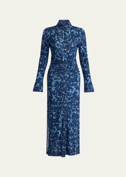 Claudia Spotted Long-Sleeve Midi Shirtdress