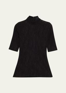 Mock-Neck Stretch Lace Short-Sleeve Top