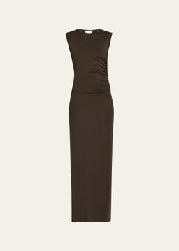 Ruched Fluid Jersey Sleeveless Maxi Dress