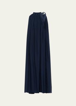 Cypress Sculpted Silk Chiffon Cape Gown