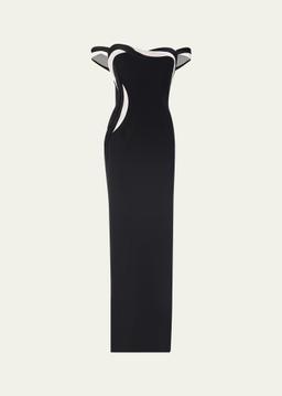Orbital Interplay Off-Shoulder Column Gown