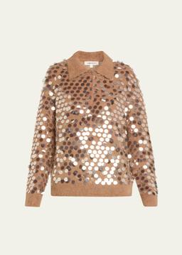 Adora Paillette Mohair-Wool Polo Sweater