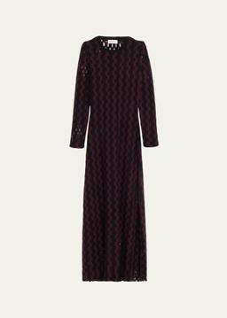 Natalie Two-Tone Open-Knit Long Sleeve Maxi Dress