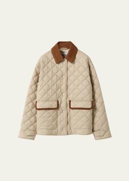 Suede-Trim Quilted Barn Jacket