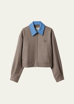 Contrast Collar Zip Crop Jacket