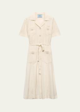 Short-Sleeve Belted Midi Shirtdress