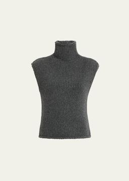 Sly Cap-Sleeve Turtleneck Cashmere Top
