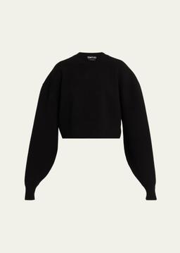 Wool-Cashmere Blouson-Sleeve Crop Sweater