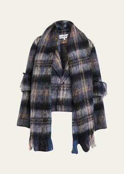 Check Alpaca Fringe Scarf Jacket