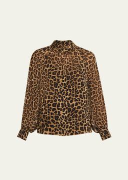 Alyssa Leopard Silk Chiffon Blouse