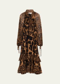 Nadine Leopard-Print Silk Chiffon Midi Dress