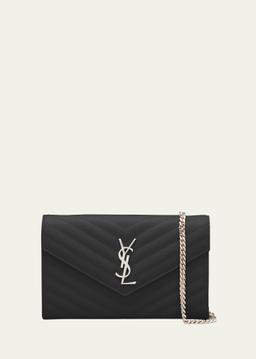 YSL Monogram Large Wallet on Chain in Grained Leather