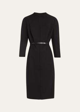 Split-Neck Double-Face Wool Sheath Dress