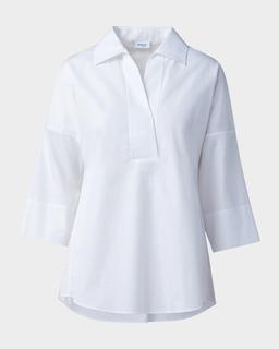 Kimono-Sleeve Split-Neck Blouse