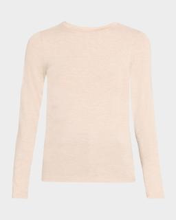 Soft Touch Flat-Edge Long-Sleeve Crewneck Top