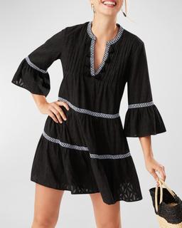 Embroidered Tassel V-Neck Cotton Tunic Dress