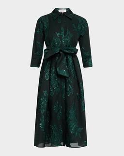 Metallic Jacquard Belted Shirtdress