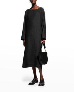 Angle-To-Front Side Seam Linen Midi T-Shirt Dress