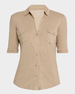 Stretch Linen 3/4-Sleeve Pocket Shirt