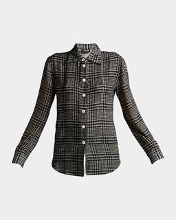 Flocked Check Silk Blouse